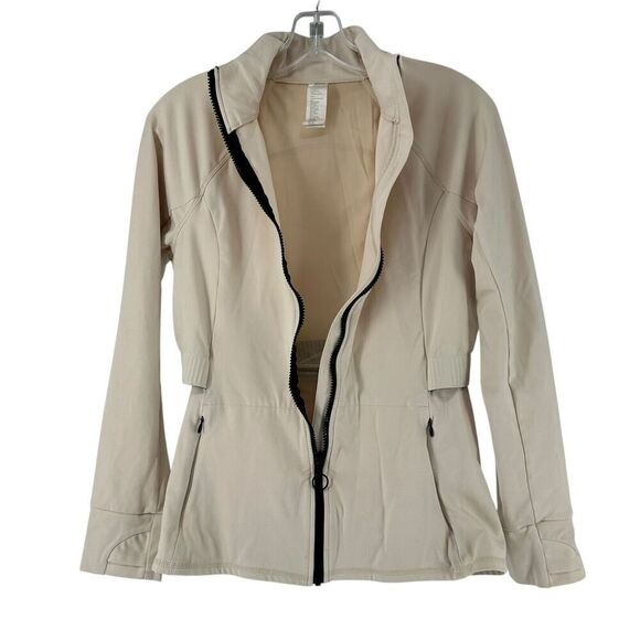 Fabletics Trinity Performance Jacket L Sand Dune Cream Full Zip Athletic Running - Picture 7 of 10